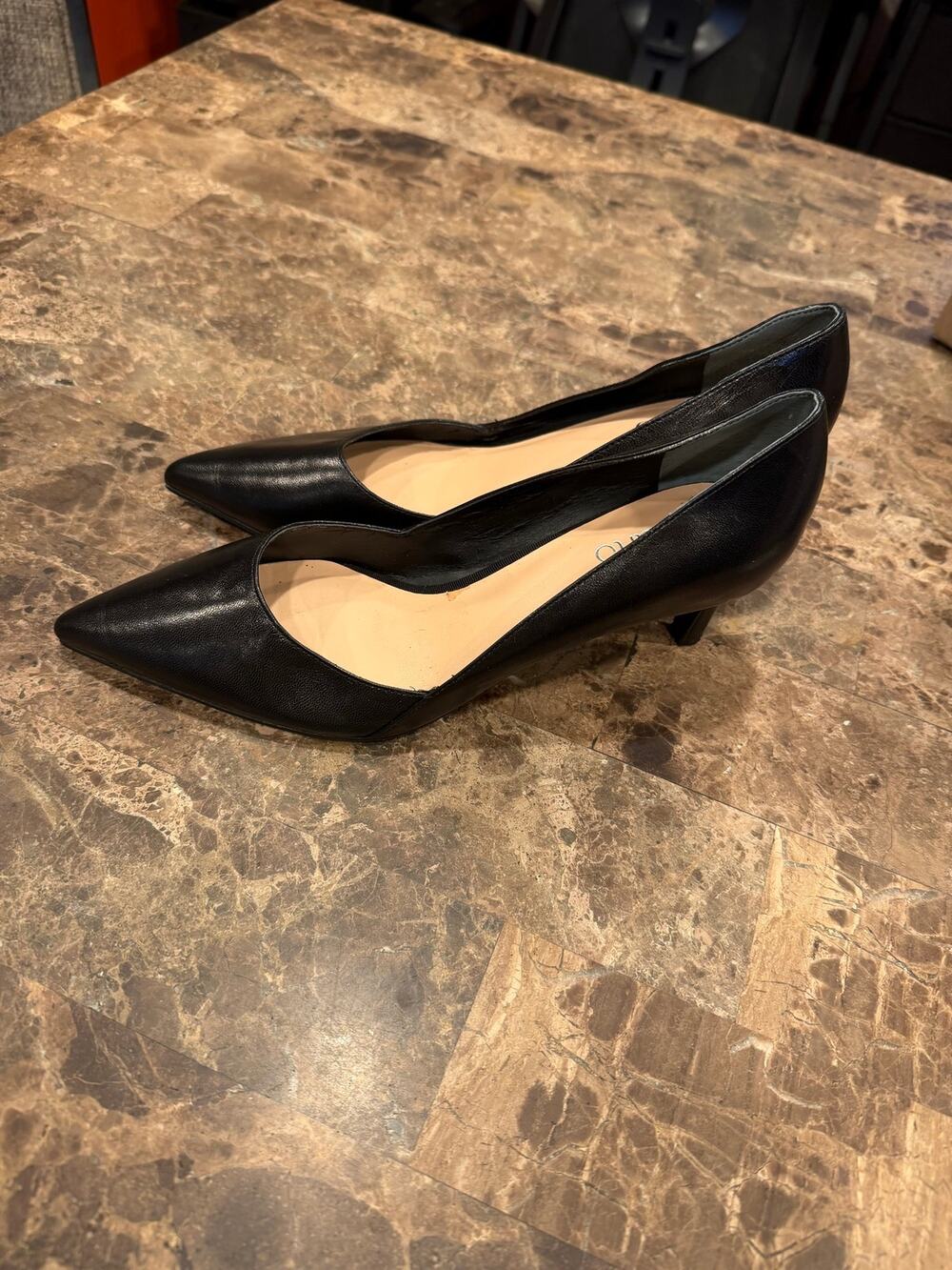 Franco Sarto black leather heels/pumps, size 10.5 women’s
